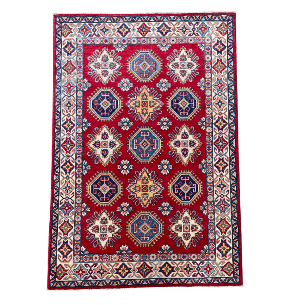 Picture of Handmade 4'2"x6'2" Turkish Red Rug – Traditional Geometric Medallion Pattern, Boho Area Rug