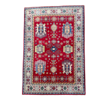 Picture of Handmade 4'x6' Red Turkish Rug – Bold Geometric Tribal Design, Unique Boho Area Rug
