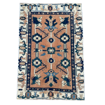 Picture of Handmade 4'3"x6'4" Turkish Rug – Terracotta and Blue Floral Design, Unique Boho Area Rug