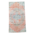 Picture of Handmade 4'3"x8' Turkish Distressed Peach and Blue Rug – Vintage Medallion Design, Boho Area Rug