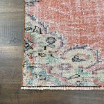 Picture of Handmade 4'3"x8' Turkish Distressed Peach and Blue Rug – Vintage Medallion Design, Boho Area Rug