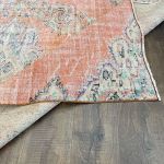 Picture of Handmade 4'3"x8' Turkish Distressed Peach and Blue Rug – Vintage Medallion Design, Boho Area Rug