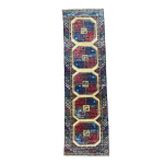 Picture of Handmade 2'4"x8' Turkish Runner Rug – Red and Blue Geometric Design, Vintage Hallway Decor