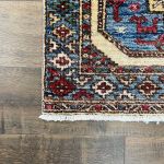 Picture of Handmade 2'4"x8' Turkish Runner Rug – Red and Blue Geometric Design, Vintage Hallway Decor