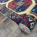 Picture of Handmade 2'4"x8' Turkish Runner Rug – Red and Blue Geometric Design, Vintage Hallway Decor