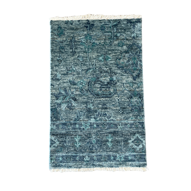Picture of Handmade 1'10"x3' Distressed Blue Turkish Rug – Vintage Look, Boho Accent Rug, Unique Home Decor