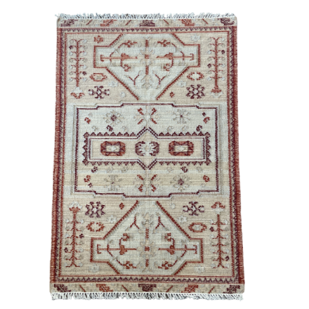 Picture of Handmade 4'x6' Vintage Turkish Kilim Rug – Red and Beige Tribal Design, Boho Area Rug, Unique Home Decor