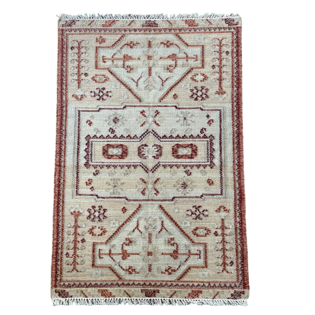 Picture of Handmade 4'x6' Vintage Turkish Kilim Rug – Red and Beige Tribal Design, Boho Area Rug, Unique Home Decor