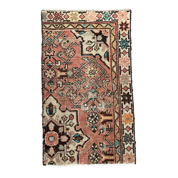 Picture of 1'10" x 3' Handmade Turkish Wool Rug - Vintage Floral Area Rug | Pink Boho Carpet