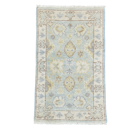 Picture of 1'10" x 3'1" Handmade Turkish Wool Rug - Vintage Floral Area Rug | Soft Blue Boho Rug