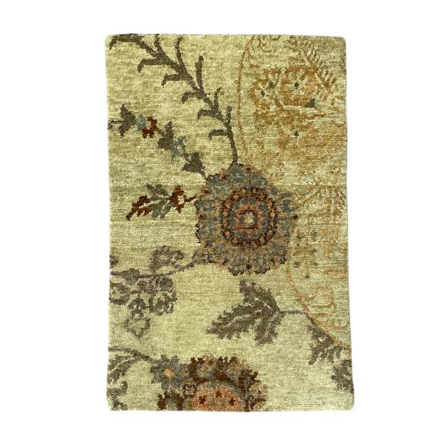 Picture of 1'10" x 3' Handmade Turkish Wool Rug - Vintage Floral Area Rug | Soft Boho Carpet