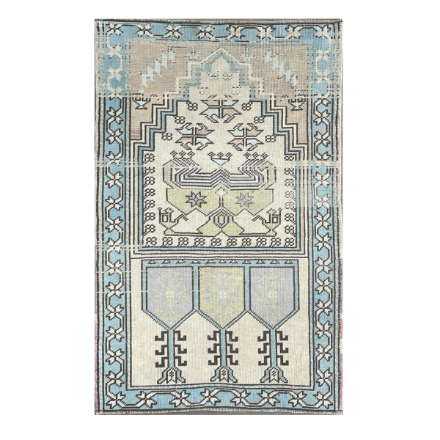 Picture of 3x5 Hand-Knotted Subtle Rug: Vintage Charm for Entryway, Kitchen, or Bedroom – One-of-a-Kind Wool Oastel Neutral Blue Rug