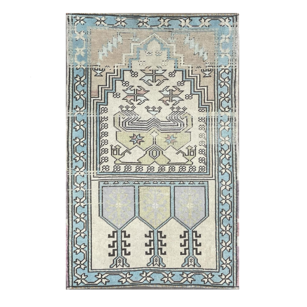 Picture of 3x5 Hand-Knotted Subtle Rug: Vintage Charm for Entryway, Kitchen, or Bedroom – One-of-a-Kind Wool Oastel Neutral Blue Rug