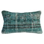 Picture of Wool 12x20 Lumbar Turquoise Pillow - Turkish OverDyed Decorative Wool Rug Back Pillow Case Hand-Knotted
