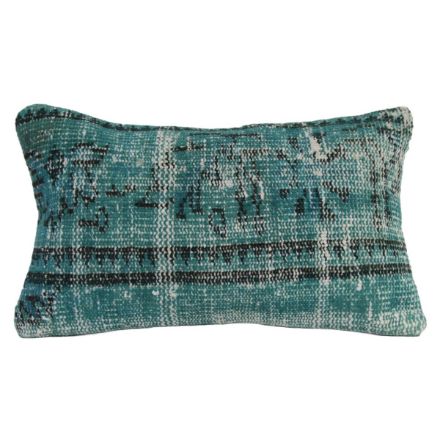 Picture of Wool 12x20 Lumbar Turquoise Pillow - Turkish OverDyed Decorative Wool Rug Back Pillow Case Hand-Knotted