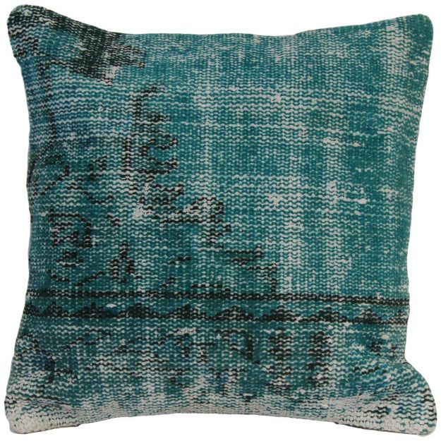 Picture of Wool 20 Inch Turquoise Pillowcase - Turkish OverDyed Decorative Wool Rug Pillow Hand-Knotted Pillowcase