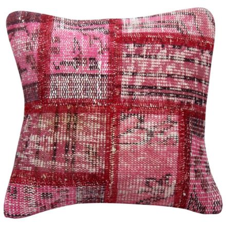 Picture of Pink Pillow 16x16 - Turkish Over-Dyed Decorative Wool Rug Patch Pillow Hand-Knotted Rug Pillow Cover One-of-Kind Throw for Couch