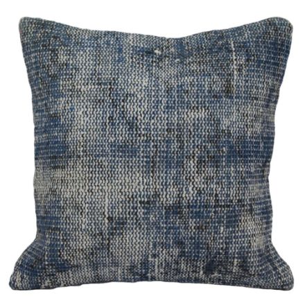 Picture of Blue Pillow 16x16 - Turkish Over-Dyed Decorative Wool Rug Pillow - Hand-Knotted Distressed One-of-Kind Throw Pilowcase