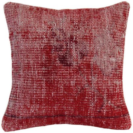 Picture of Red Pillow 16x16 - Turkish Over-Dyed Decorative Wool Rug Pillow Hand-Knotted Rug Pillow Cover One-of-Kind Throw for Couch