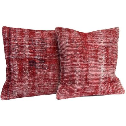 Picture of Set of 2 Red Pillows 18x18 - Turkish Over-Dyed Decorative Wool Rug Pillows Pair - Kilim Rug Pillow Covers One-of-Kind Throws for Couch