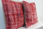 Picture of Set of 2 Red Pillows 18x18 - Turkish Over-Dyed Decorative Wool Rug Pillows Pair - Kilim Rug Pillow Covers One-of-Kind Throws for Couch