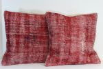 Picture of Set of 2 Red Pillows 18x18 - Turkish Over-Dyed Decorative Wool Rug Pillows Pair - Kilim Rug Pillow Covers One-of-Kind Throws for Couch