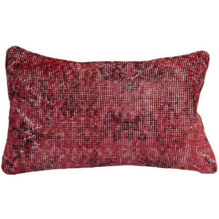 Picture of Red Lumber Pillow 12x20 - Turkish Over-Dyed Decorative Wool Rug Pillow Hand-Knotted Rug Pillow Cover One-of-Kind Throw for Couch