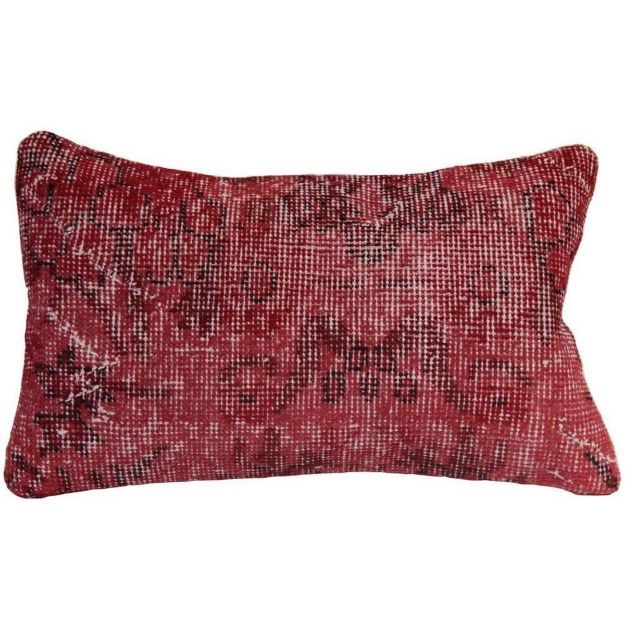 Picture of Red Lumber Pillow 12x20 - Turkish Over-Dyed Decorative Wool Rug Pillow Hand-Knotted Rug Pillow Cover One-of-Kind Throw for Couch
