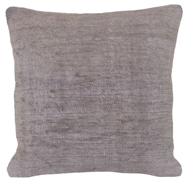 Picture of Solid Wool Rug Pillow 16x16 - Vintage Hand Knotted Wool Kilim Pillow for Couch - Neutral Serene Rug Throw Pillow