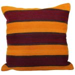 Picture of Wool Kilim Pillow 20x20 - Striped Decorative Vivid Wool Pillow for Couch - Rug Pillowcase Cover in Dark Red & Yellow Throw Cushion