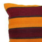 Picture of Wool Kilim Pillow 20x20 - Striped Decorative Vivid Wool Pillow for Couch - Rug Pillowcase Cover in Dark Red & Yellow Throw Cushion