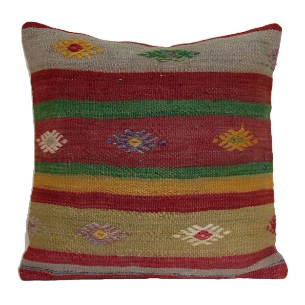 Picture of Vintage Rug Pillow Cover - Hand-Knotted Wool Kilim Cushion 16x16