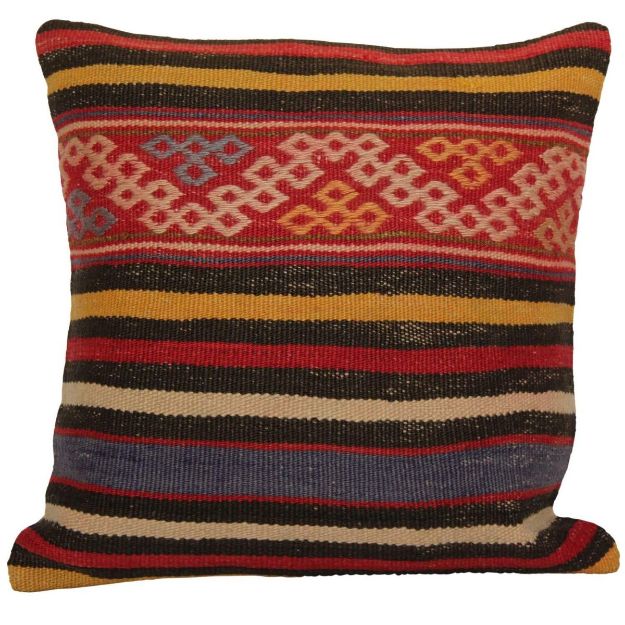 Picture of Hand-Knotted Rug Pillow Cover – Antique Wool Kilim Pillow 16x16 - Vintage Decorative Accent Cushion for Sofa