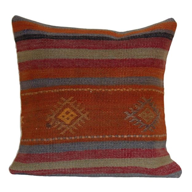 Picture of Decorative Accent Pillow - Vintage Kilim Rug Wool Pillow 16x16 - Unique Throw Cushion for Couch & Sofa