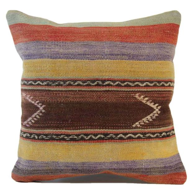 Picture of Vintage Decorative Pillow - Hand-Knotted Wool Kilim Rug Pillow Cover 16x16