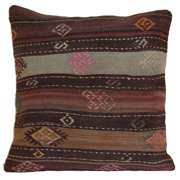 Picture of Unique Hand-Knotted Kilim Rug Pillow 16x16 - Vintage Decorative Accent Cushion