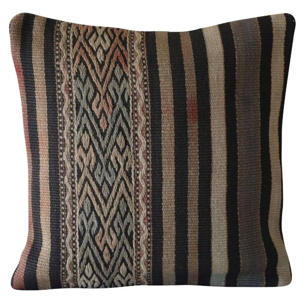 Picture of Vintage Kilim Pillow 16x16 - Handmade Wool Cushion Cover - Boho Decorative Throw Pillow - Striped & Geometric Accent Pillow