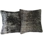 Picture of Set of 2 Black Pillows 20x20 - Turkish Over-Dyed Distressed Wool Pillow for Couch - Kilim Rug Pillow Cover Bold One-of-Kind Throw Set of 2