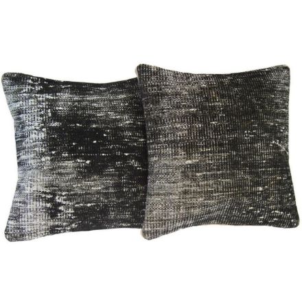 Picture of Set of 2 Black Pillows 20x20 - Turkish Over-Dyed Distressed Wool Pillow for Couch - Kilim Rug Pillow Cover Bold One-of-Kind Throw Set of 2