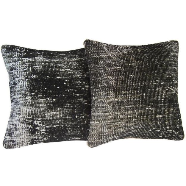 Picture of Set of 2 Black Pillows 20x20 - Turkish Over-Dyed Distressed Wool Pillow for Couch - Kilim Rug Pillow Cover Bold One-of-Kind Throw Set of 2