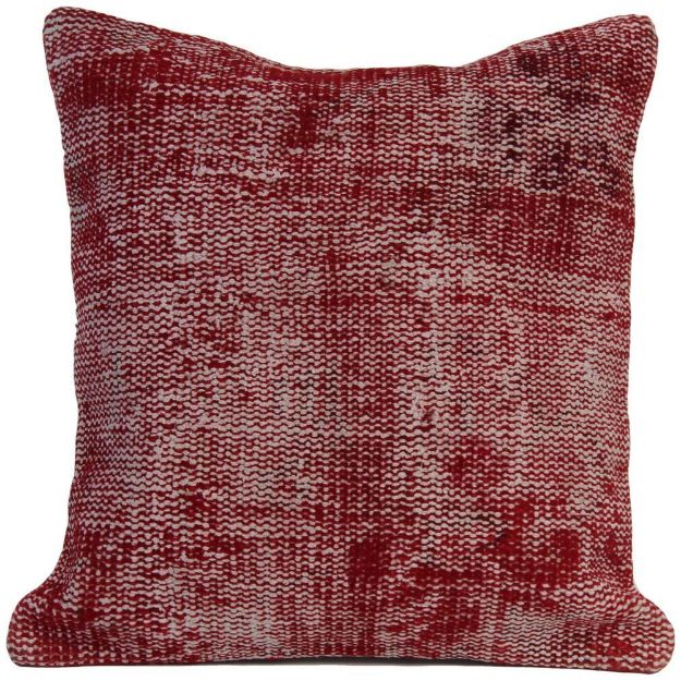 Picture of Red Pillow 20x20 - Turkish Over-Dyed Decorative Wool Rug Pillow Hand-Knotted Rug Pillow Cover One-of-Kind Throw for Couch Gift