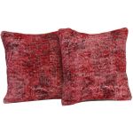 Picture of Set of 2 Red Pillows 18x18 - Turkish Over-Dyed Vivid Wool Pillow for Couch - Kilim Rug Pillow Cover Bold One-of-Kind Throw Set of 2