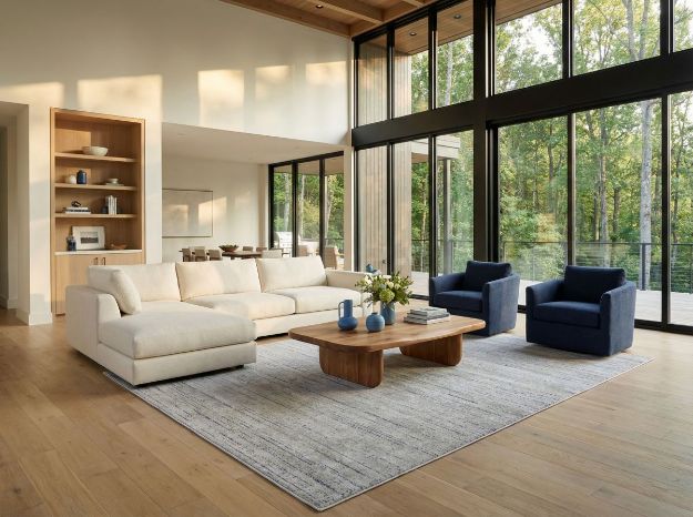 Pacific Blue Dotted Stripes Rug with a light gray base and soft blue dotted accents perfect for adding modern elegance to contemporary interiors